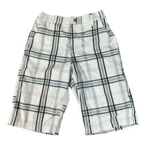 Old Navy Boys Youth Swim Trunks Shorts Size XL Plaid White Bermuda Lined